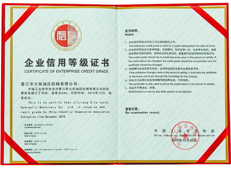 Enterprise credit rating certificate